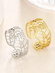 1pc Minimalist Stainless Steel Spider Web Adjustable Open Ring, Versatile Creative Design Unisex Commemorative Gift - Fashionable and Casual - View 4