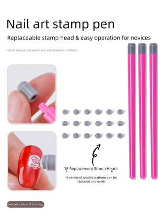 3pcs Nail Art Stamping Kit, Includes Flower Pattern Nail Art Stamper & Scraper, Nail Art Painting Pen, Nail Art Brush, Nail Art Tools Suitable For Nail Salons, Home DIY, Salon
