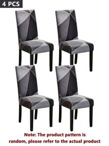 2/4/6pcs Printed Stretch Chair Covers, Living Room Dining Table Chair Protector, Home Decor Seat Covers - Black - View 11