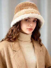 1pc, Striped Gradient Fisherman's Hat, Casual And Styling, Winter Warm Headwear, Autumn Fashion Accessory, Ladies' Soft And Warm Hat.