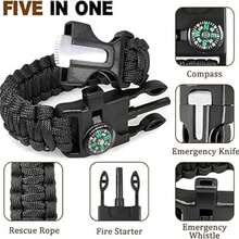 5-In-1 Survival Bracelet With Paracord, Compass, And Whistle - Black - View 11