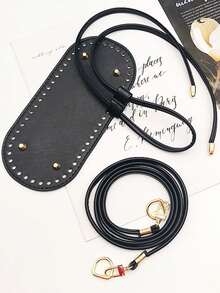 DIY钱包制作套装 - 包括预打孔水桶包底、带链条的DIY钱包制作套装、PU皮革水桶包底和肩带、带可拆卸肩带和链条的DIY钱包制作套装，适用于钩编手提包、人造革包制作、人造革包编织套装、带孔DIY手提包底部定型垫，深棕色，包含包底、弧形垫、肩带、搭扣 - 彩色 - 查看 8