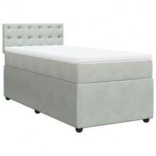 vidaXL Boxspringbett Mit Matratze Hellgrau 90x200 Cm Samt - Grey - View 2
