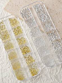 Gold And Silver Rivet Nail Art Accessories, Including Metal Cross, Star-Shaped, Star-Studded, Mini Semi-Circular, And Rice-Grain Designs – A Decorative Set Box For DIY Nail Crafting Nails - Multicolor - View 4