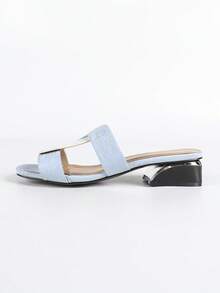 Light Blue Patchwork Comfortable Open Toe Low Heel Slide Sandals - Suitable For Commuting, Daily Wear And Party For Women - Baby Blue - View 6