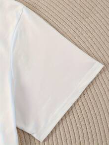 Women Round Neck T Shirt Red Lips With Money Roll Print Short Sleeve Casual Summer Top For Everyday Wear - 白色 - 查看 3