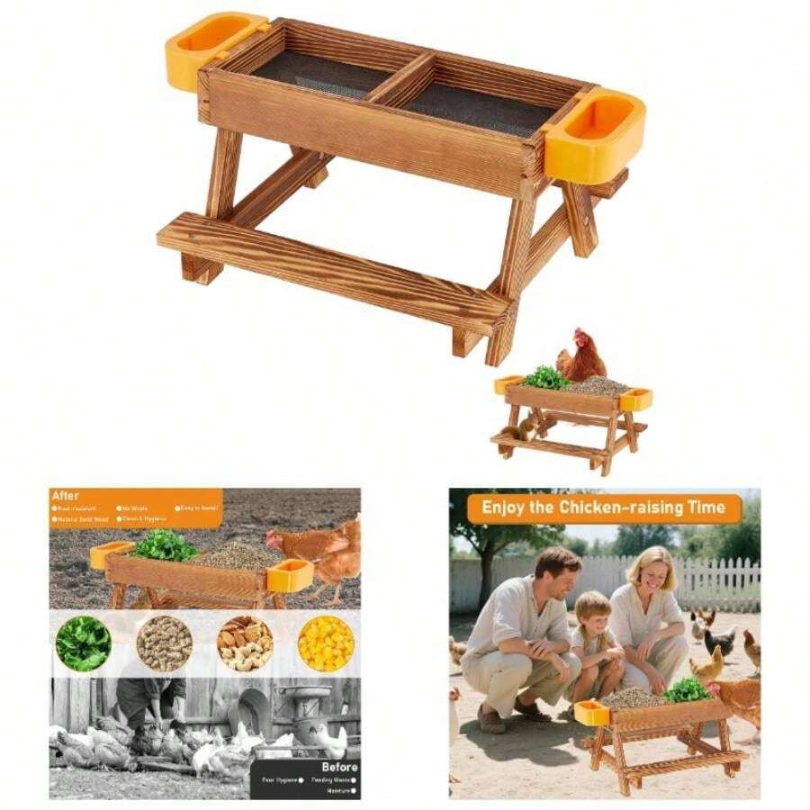 Chicken Picnic Table, Chicken Feeders And Waterers, Chicknick Table Chickens With Mesh Bottom To Keep Food Dry, Wild Bird, Squirrel Duck Feeder - 最初的 - 查看 1