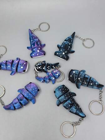 3D打印星空鲸鲨钥匙扣套装 - 4款可选，可移动双层包装，星座星空女士配饰，蓝紫色/深蓝色渐变钥匙扣，精致独特的小礼物，精美设计 | 精湛工艺，节日装饰，派对礼物，细节精美，时尚配饰