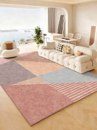 1pc Minimalist & Fashionable Style Indoor Decorative Large Rug, Faux Wool Material Washable, Suitable For Living Room, Sofa, Bedroom, Bedside, Dining Room, Kitchen, Office Chair, Entryway, Outdoor Picnic Mat, Camping Blanket