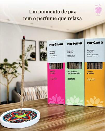 Kit Incenso Nirvan@ Natural Aromas Misturados Ambar Vanilla Olibano Rosas Cha Branco Flor Laranjeira