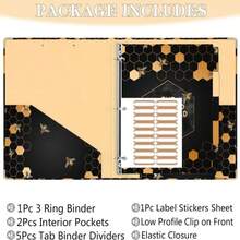 Lateefah 3 Ring Binder, 1 Inch Round Ring Binder With 5 Tab Dividers, Cute Clipboard Binders With 2 Pockets, Decorative Three Ring Binder For Women, School And Office Supplies - MàuE - Xem 6