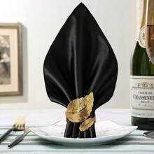 6 șervețele negre din pânză și 6 inele de șervețele aurii, set de 6 piese, șervețele de masă pătrate din satin de 43x43 cm și inele de șervețele, petrecere de nuntă, negru + auriu