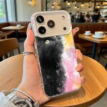 Funda de Teléfono Gato Negro con Impresión de Galaxia Pastel para iPhone 14 13 12 Pro Max y  Galaxy S23 S22 S21 Plus, Opción de Regalo Ideal para Todas las Estaciones - Plateado - Ver 2
