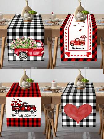 1pc, Valentine's Day Table Runner, Plaid Linen, Scandinavian Holiday Decoration, Insulated Tablecloth