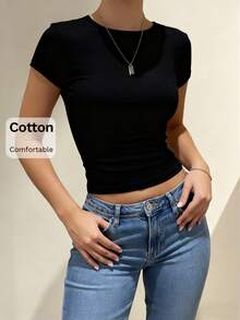 XLLAIS 女士夏季短袖 100% 纯棉 T 恤，休闲运动弹力白色上衣