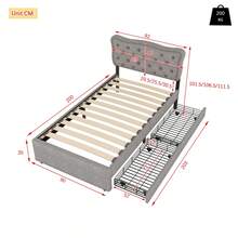 Letto piano 90*200, letto imbottito, cuscino comodino con borchie decorative, doppi cassetti, colore beige chiaro - Grigio + MDF - Visualizzare 3