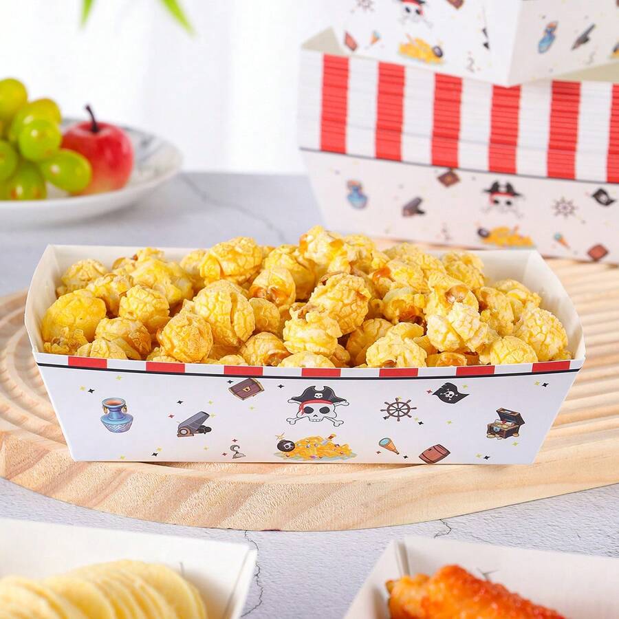 10/24pcs Cartoon Pirate Disposable Food Boxes, Fries Boxes, Popcorn Boxes, Snack Boxes, Birthday And Family Gathering Party Decorations, Suitable For Bakeries, Burger Restaurants, Movie Theaters - Multicolor - View 1