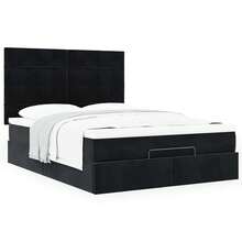 vidaXL Ottomane-Bett Mit Matratzen, Schwarz, 140x200 Cm, Samt - Black - View 4