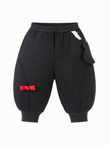 mini bala Young Boys' Thermal Lined Pants – Warm Winter Trousers With Cute Patch Pocket, Elastic Waist - Black - View 4