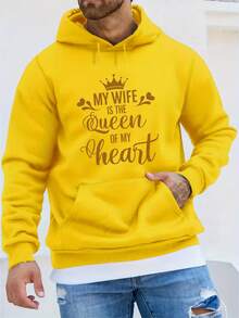 Mon épouse est ma reine dans mon cœur' Impression de lettres sweat-shirt à capuche décontracté à carreaux à manches longues pour homme pour l'automne et l'hiver - Noir - Voir 9