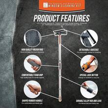 2-In-1 Rotating Glass Cleaning Squeegee Set With Extension Pole, 62-Inch Glass Washing Kit, Bendable Squeegee Head, Suitable For Car Windows - 2 Squeegees - Orange - View 2