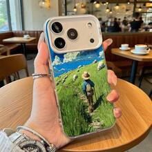 Funda de Teléfono Paisaje Pastoral Azul con Impresión de Pastor y Ovejas para iPhone 14 15 Pro Max  Galaxy S23 S24 Plus Opción de Regalo Ideal para Todas las Estaciones - Plateado - Ver 2