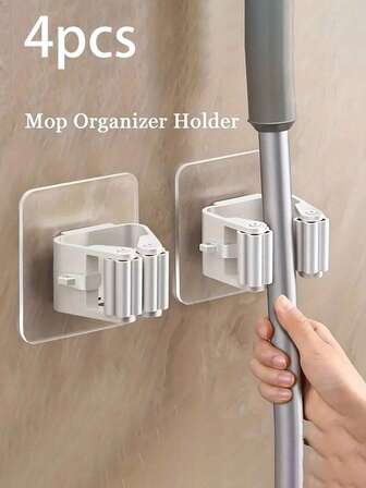 1/4/8pcs Mop Storage Rack With Hooks, Wall Mounted Mop Holder Bathroom Organizer, Plastic Broom Storage Hanger For Bedroom, Garden, Bathroom, Home, Dorm Space Saving Home Bathroom Decor Fall Decor Back To School