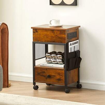 CLIPOP Mobile File Cabinet With Charging Station Wooden Rolling Office Filing Cabinet With Printer Stand 1 Drawer Storage On Wheels For Home Office