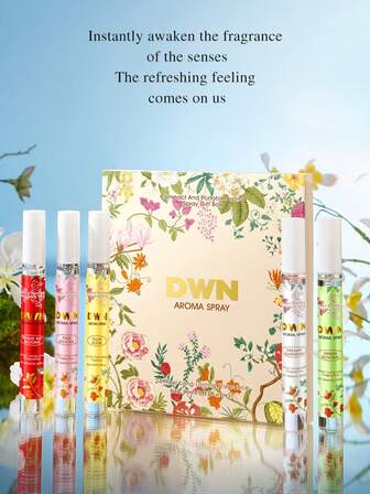 Set de 5 spray-uri de parfum pentru aromaterapie fără foc, 10 ml, conține 5 arome diferite, parfum de lungă durată, natural și proaspăt, fermecător, spray odorizant portabil, potrivit pentru petreceri, întâlniri, cadouri de ziua de naștere pentru prietene