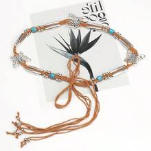 Bohemian Style Handwoven Beaded Waist Chain - Versatile Women's Belt With Wooden Beads & Crystal Accents, Butterfly Design - 駝色 - 查看 9