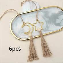 6pcs Bohemian Style Metal Crescent Moon Tassel Hanging Decor, Fashionable Star & Moon Pendant, With Hemp Rope Tassel Ornaments, Religious Theme, Suitable For Ramadan Holidays, Eid Al-Fitr, Ramadan Decoration, Party Decor, Wall Decor - Multicolor - View 11