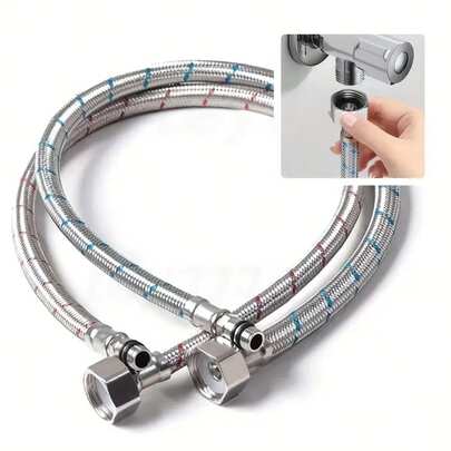 Un juego de 2 piezas de tubería de suministro de agua trenzada de acero inoxidable 304, manguera de entrada de agua G1/2, utilizada como tubería de cabezal único caliente y frío para fregaderos de cocina y baño, con conectores flexibles a prueba de explosiones.