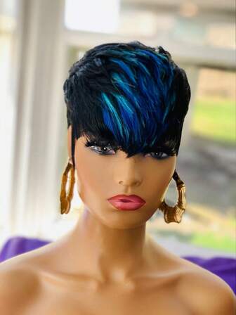 Short Pixie Cut Wig For Women Human Hair Layered Short Wig For Women Human Hair Colored Haircut Wig Hair Replacement Wig For Christmas, Daily Use Glueless Short Real Human Hair Wigs With Bangs None Lace Front Wigs Full Machine Made Wig