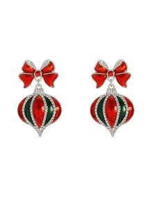 圣诞系列耳环一对 | 锌合金镶嵌水钻 | 适合圣诞节佩戴 - 彩色 - 查看 10