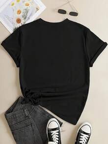 And Perseus-Shirt, Shirt, Women's Empowerment Shirt, Printed-Shirt, Casual Round Neck Short Sleeve Design, Fashionable And Versatile, Spring Summer Autumn Women's Wear - Black - View 2