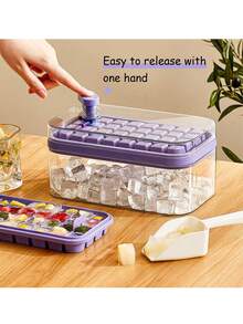 Cubitera Hielo con Tapa, Moldes de Cubitos, Moldes de Cubitos Hielo, Bandejas de Cubitos de Hielo, Reutilizable 32 Ice Cube Maker Tray Silicone, para Whisky, Cócteles - Morado - Ver 2