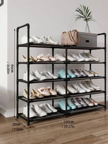 1 pieza Zapatero metálico negro de dos hileras con espacio mejorado, aprox. 40 pulgadas de ancho, apto para adultos y niños, minimalista, resistente al polvo, resistente, moderno, fácil de montar y desmontar, portátil, ideal para salón, dormitorio, recibidor, oficina, almacenamiento en casa, almacenamiento multicapa, regalo para fiestas y niños. - Multicolor - Ver 15