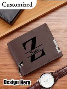 Ví ngắn nam thiết kế riêng, màu trơn, in chữ, làm bằng da PU, ví gấp đôi đơn giản bằng da PU, nhiều ngăn đựng thẻ, quà tặng cá nhân hóa cho anh trai, cha, bạn trai, ngày kỷ niệm, ngày của cha, giáng sinh, ngày lễ tình nhân - màu đen - Xem 9