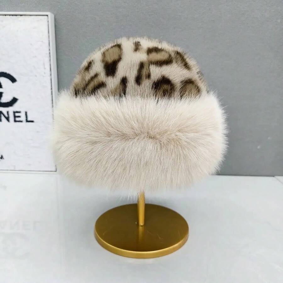A Vintage Leopard Print Men's And Women's Autumn And Winter Faux Fur Thick Fisherman Hat, Multifunctional Mongolian Hat, Thick, Warm, Breathable Faux Fur Hat For Women, Elegant And Versatile Autumn And Winter Accessories