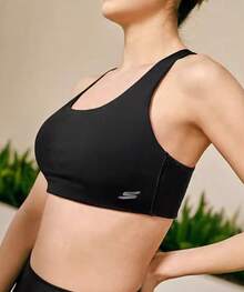 Skechers Women's Knitted Sports Bra, Shock-Absorbing Racerback Vest - Black - View 1