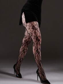 1pc Women's High Stretch Trellis Net Pantyhose Sexy Hollow Out Retro Black Stockings High Elasticity  Y2K Style Comfortable And Fashionable Hosiery Perfect For Parties, Special Occasions And Fashion-Forward Looks - 黑色 - 查看 2