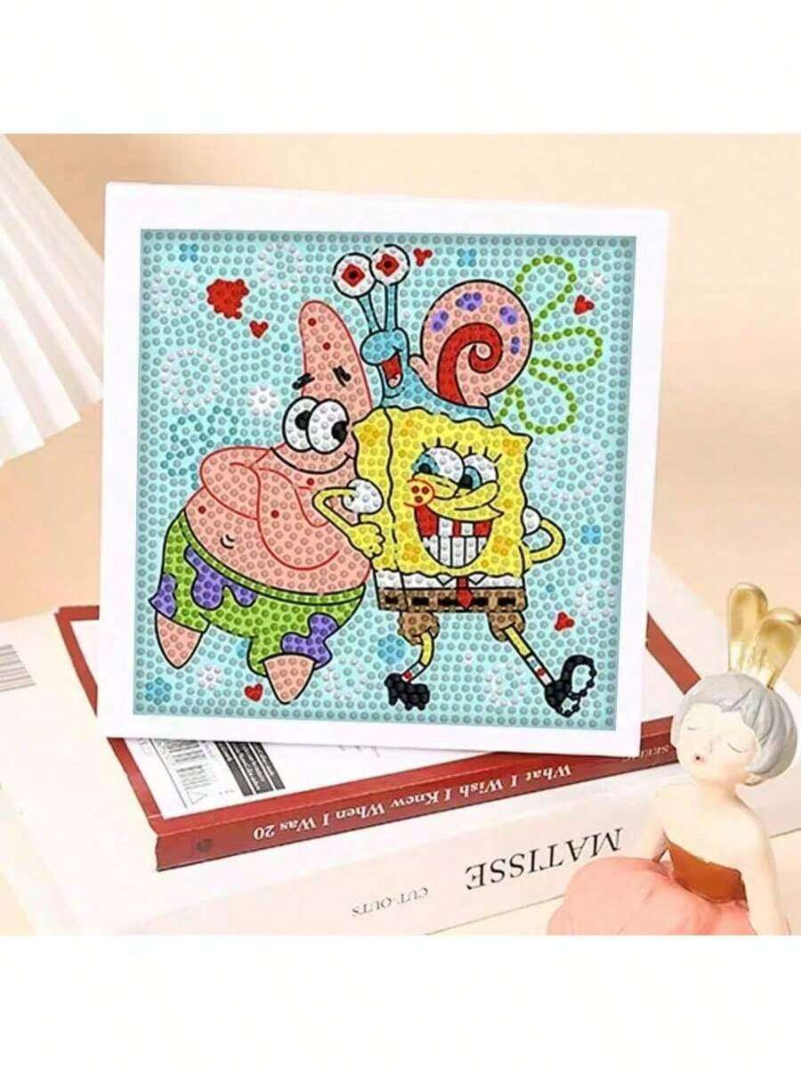 SpongeBob SquarePants 1件装海绵宝宝5D全钻钻石画DIY套装，男孩礼物，男孩玩具，艺术手工，儿童玩具，钻石画，包含海绵宝宝、派大星、章鱼哥、蟹老板等动漫人物！趣味益智儿童手工项目，新颖的万圣节刮画替代品，高品质全钻钻石画套装，可打造精致的客厅装饰，可用作派对礼品袋填充物和情人节礼物，是送给男孩女孩的绝佳礼物之选。