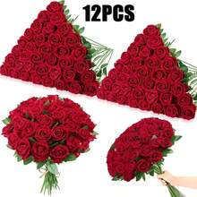 40支仿真玫瑰花束，丝绸假花，逼真长茎玫瑰，适用于婚礼装饰、新娘送礼会中心摆件、花艺布置、派对家居餐桌装饰、生日、周年纪念、节日等场合。 - 紅色 - 查看 15