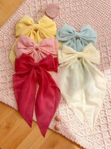 3pcs Women Solid Color Chiffon Bow Clip Hair Accessories Set, Cute Girly Everyday Commute Mesh Bow Hair Clips, Versatile Non-Damaging Half-Up Hairstyle, Claw Clips, Hair Slide, Hair Barrettes