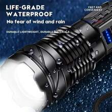 1/2pcs Handheld LED Flashlight, USB Rechargeable ABS Work Light With COB Side Light, XP50 High Power LED, 5 Modes, Emergency Lighting, For Fishing, Repair, Hiking