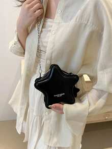 Women's Fashion-Forward Star-Shaped Leather Crossbody Bag, Silver Chain Punk Streetwear Handbag – High-Quality Faux Leather With Unique 3D Star Design, Durable Silver Metal Chain Strap For Adjustable Wear, Mini Size Perfect For Essential Carry, Suitable For Daily Outings Shopping Dates Parties & Urban Commutes, Resists Wear & Fading, Matches Punk Grunge Streetwear & Edgy Fashion Styles, Great Gift For Family Friends Or  Women - 多色 - 查看 6