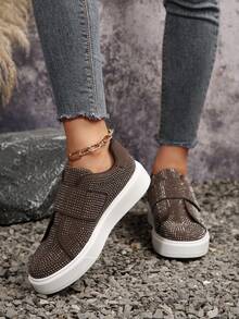 2026 New Exquisite Rhinestone Upper Casual Shoes 4CM Soft Thick Sole Comfortable Versatile Non-Tiring Commute Shopping Party Premium Feel Women's Shoes Coffee Color Sneakers - Coffee Brown - View 6