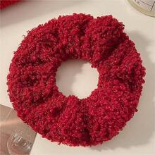 Elegant Scrunchie Hair Tie Simple Hair Bun Women Hair Accessories Red Series Plush Durable Hair Rope Christmas - FQ21-紅色毛絨 - 查看 8
