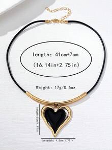 1pc Retro Unique Design Black Heart Pendant Necklace, Versatile For Women Casual, Party Wear Or Gift - Multicolor - View 6