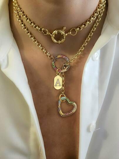 STYLEVER 1PC Gold Letter Necklace, Paired With A Colorful Diamond Clasp And A Stainless Steel Chain, Is Suitable For Work, Daily Life, Parties, Banquets, And Dance Party Decorations. It Is A Unique And Luxurious Necklace For Women